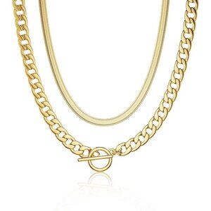 🆕 Women Gold Heart Pendant Necklace Thick Cross Herringbone Cuban Chain Jewelry